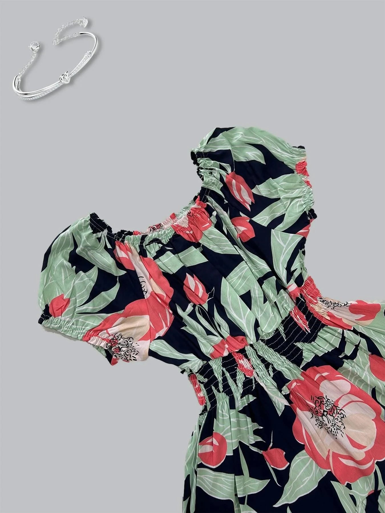Women's Floral Summer Fashion Women's Print One-line Shoulder Dress Summer Beach Vacation Dress Causul Dress for Women