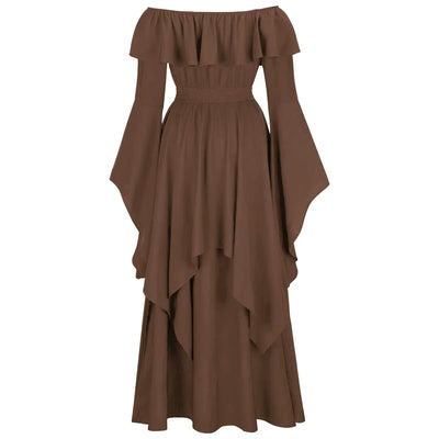 Renaissance Dress For Women Long Sleeves Medieval Off Shoulder Elastic High Waist Smocked Dress Elegant Evening Gown Plus Size