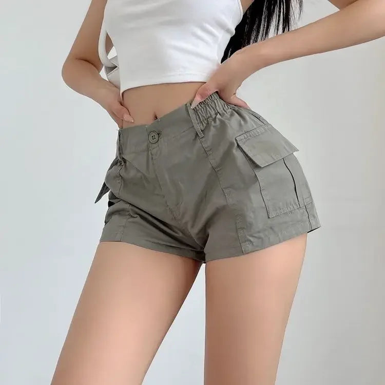 Short Pants Woman Cargo Micro Mini with Pockets Elastic Waist Flowy Harajuku Shorts for Women Fashion To Wear Youthful Elasticty