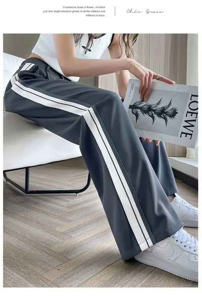 Wide-leg Pants for Women in Spring and Autumn High Waist Loose Straight Slim Striped Floor-moving Suit Pants