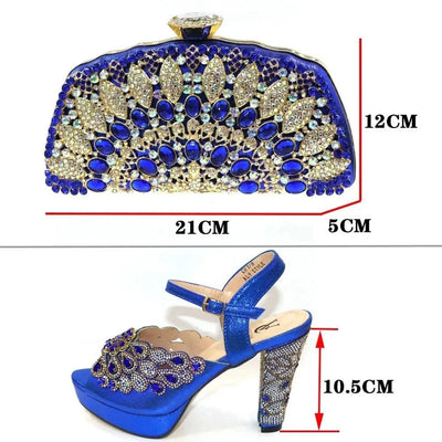 Embroidery Italian Design Pointed-Toe High-heeled Shoes and Bags Set for Women