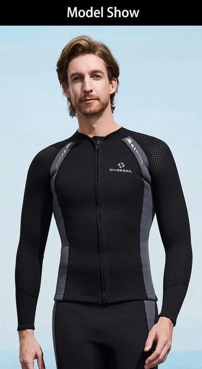 2025 New Men Women Wetsuit Top 3mm Neoprene Wetsuit Jacket Long Sleeve Front Zipper Swimsuit Surfing Diving Tops for Water Sport - Elanique