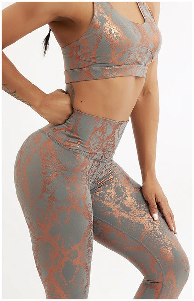 Snake Printed Yoga Pants Gilded Stretch Buttocks Sexy Casual Skinny Pants  For Women High Waist Elastic Fitness Sporty Leggings