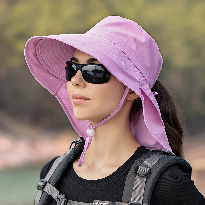 Summer Hat Women Outdoor UV Anti Neck Protection Sun Visor men Fishing Hiking Wide Brim Shawl Sunscreen Ponytail Cap undefine