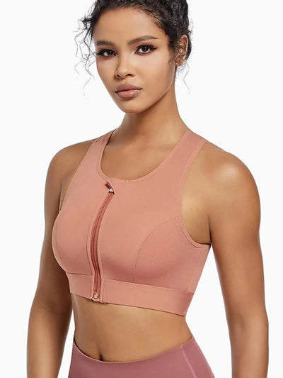 Plus Size Sports Bra for Women High-Strength Shock-Absorbing Gathering Top Running Zipper No Steel Bracket Underwear Yoga Vest