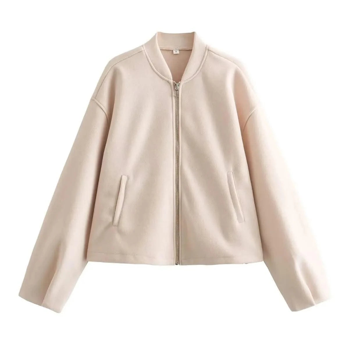 Women's Soft Bomber Jacket High Collar Long Sleeve Zipper Front Pocket