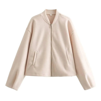 Women's Soft Bomber Jacket High Collar Long Sleeve Zipper Front Pocket