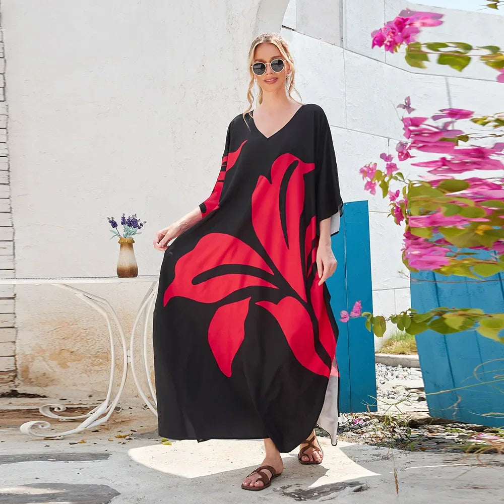 Plus Size L-5XL Bohemian Women Maxi Dress 2023 Autumn Printed Casual Shirt Party Vestidos Loose Sundress