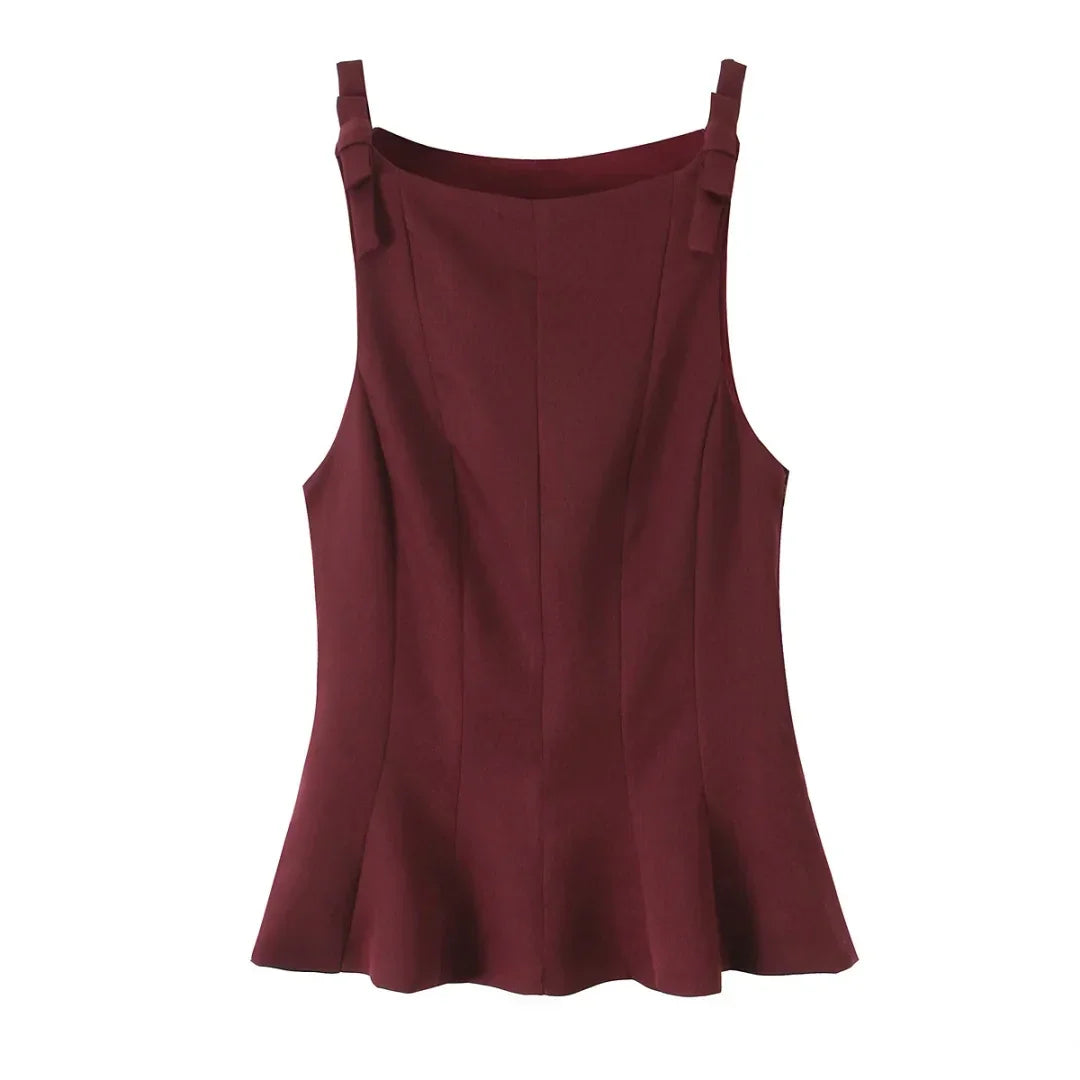 TRAF Top for Women Fashion Summer Short Skirt Hem Bow Sleeveless O-neck Blouse Street Clothing Vest Tank Chic Ladies Tops Mujer