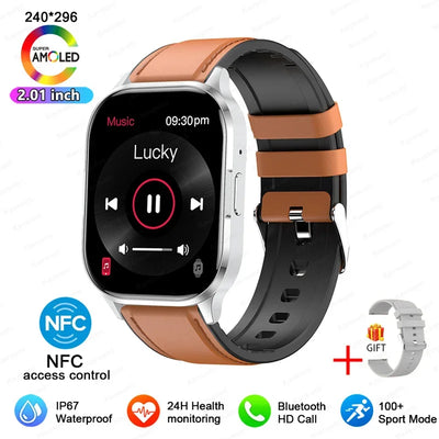 Women Smartwatch 2.01inch AMOLED Screen Bluetooth Call  NFC Sport Watch Blood Pressure Music Women Smart Watch for Huawei Xiaomi