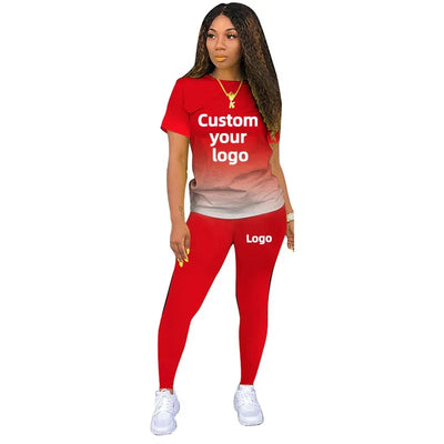 Two Piece Set Women Tracksuits Sets DIY Printed Personality Short Sleeve T shirts + Pants Sports Suit Custom your logo For Women