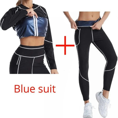 Women Sauna Sweat Suits Weight Loss Jacket Sweat Top Pants Body Shapers Fitness Shirts Leggings Thermo Long Sleeves Trousers Gym