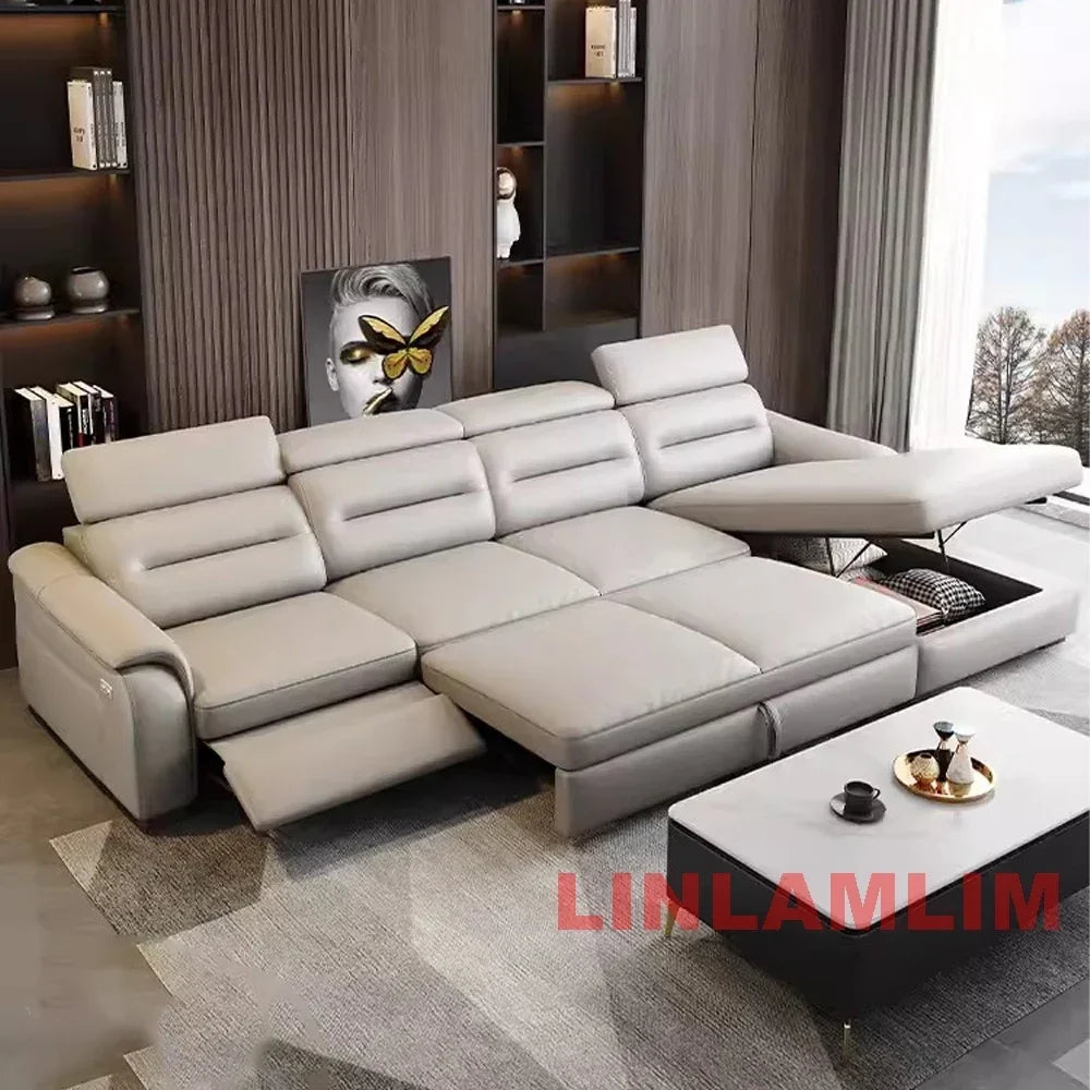 MANBAS Multifunctional Convertible Sofa Bed With Eletric Recliner, Folding Sofa Cama With Power Reclining Seats & Storage Box