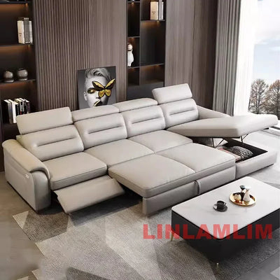 MANBAS Multifunctional Convertible Sofa Bed With Eletric Recliner, Folding Sofa Cama With Power Reclining Seats & Storage Box