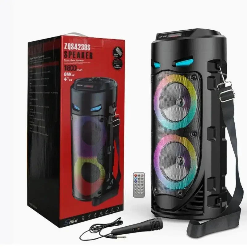 Bluetooth Wireless Speaker Stereo Speaker Support USB/TF/AUX/FM/BT/MIC Loud Boombox Speaker with Bass Lights for Outdoor Party