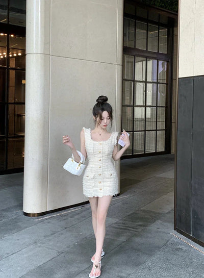 High Quality Luxury Small Fragrance Tweed Dresses For Women 2023 Summer Sweet Short Dress Party Vestidos Robes roupas feminina