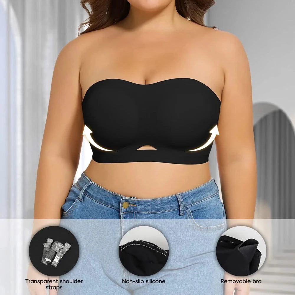 Strapless Bras for Women Lift Bra Wire-Free Anti-Slip Invisible Push Up Seamless Detachable Straps Bandeau