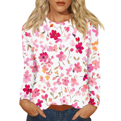 Women'S T-Shirts Fashionable And Casual Women'S Clothing Long-Sleeved Floral Print Round Neck Tops New Styles For Autumn Winter