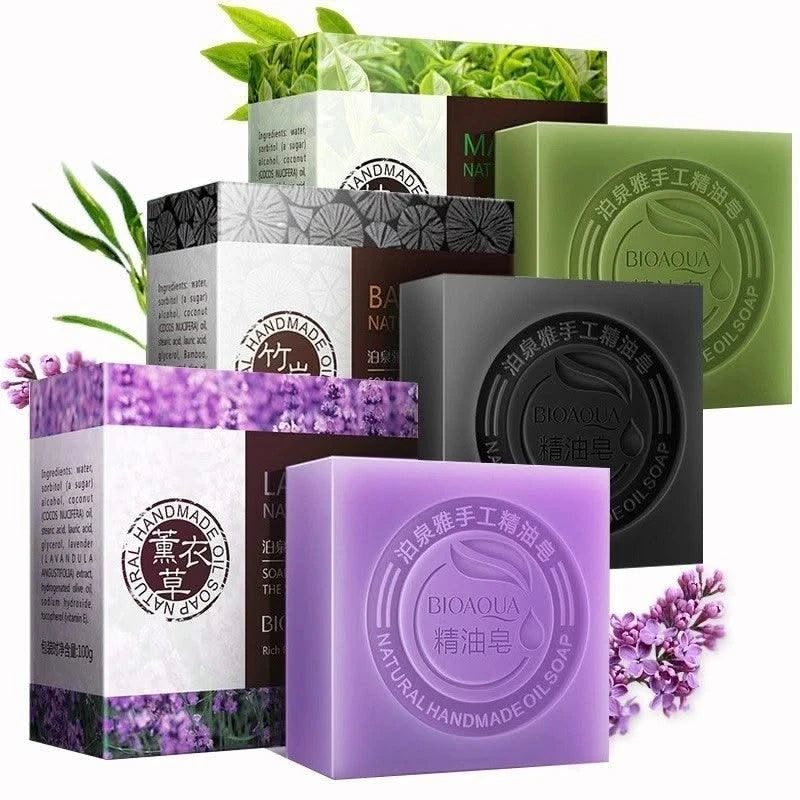 Luxurious Essential Oil Soap Collection Bamboo Charcoal Blueberry Lavender Deep Clean Exfoliation Soaps Blackhead Adsorption