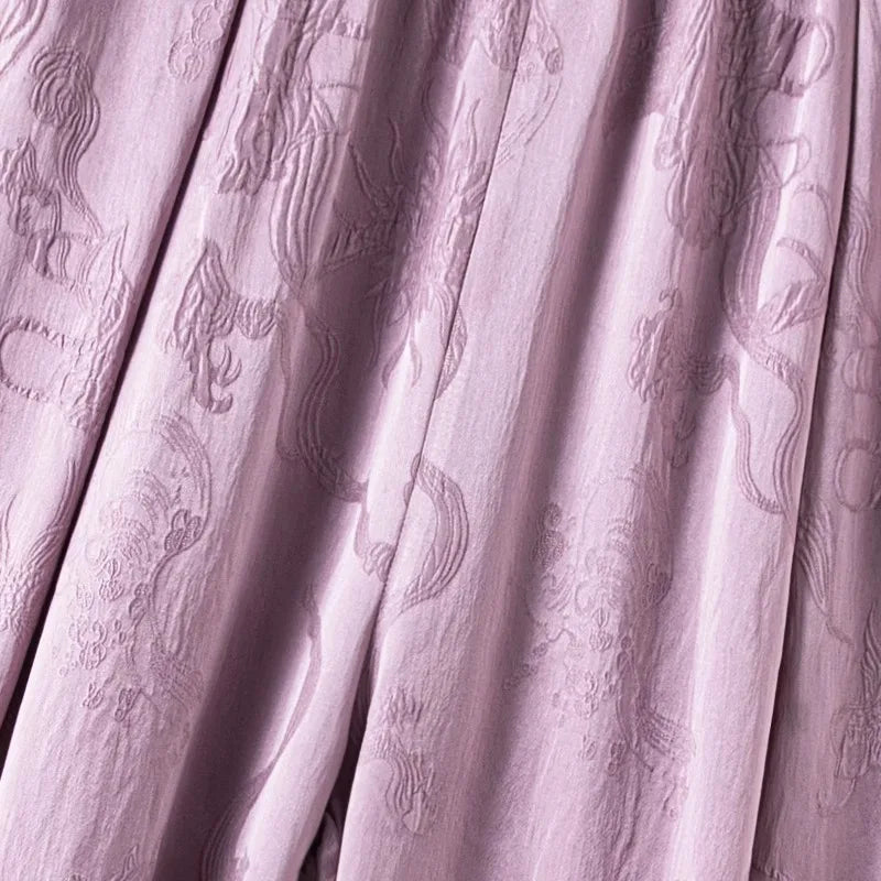 2025 Women's Fashion Spring New 100% Natural Mulberry Silk GuanLe Satin Fragrant Taro Purple High Waist Casual Wide Leg Pants