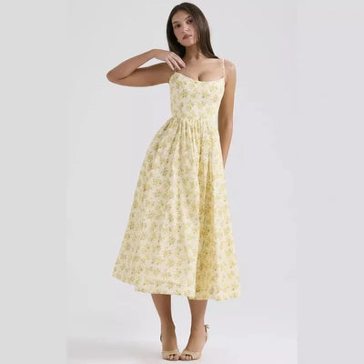 Elegant floral prints Dresses for summer women's dresses 2024 New Skinny Sexy Backless SLeeveless High Waist Maxi Sling Dress