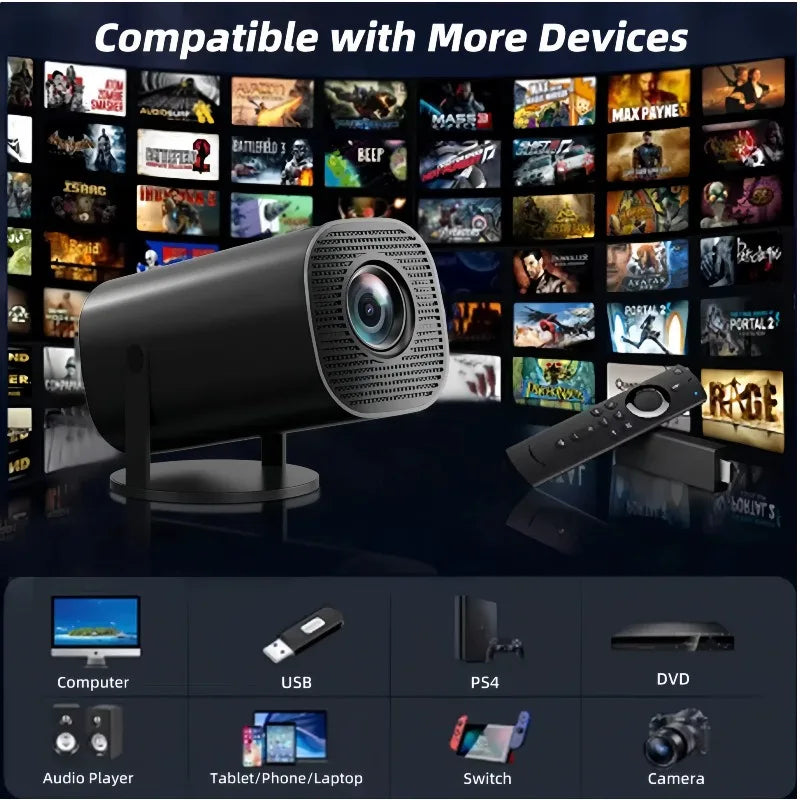 Mini Portable Projector Home Cinema 1080p HD 4k Android 11 Projector with WiFi 6 and Bluetooth Smart Pocket Outdoor