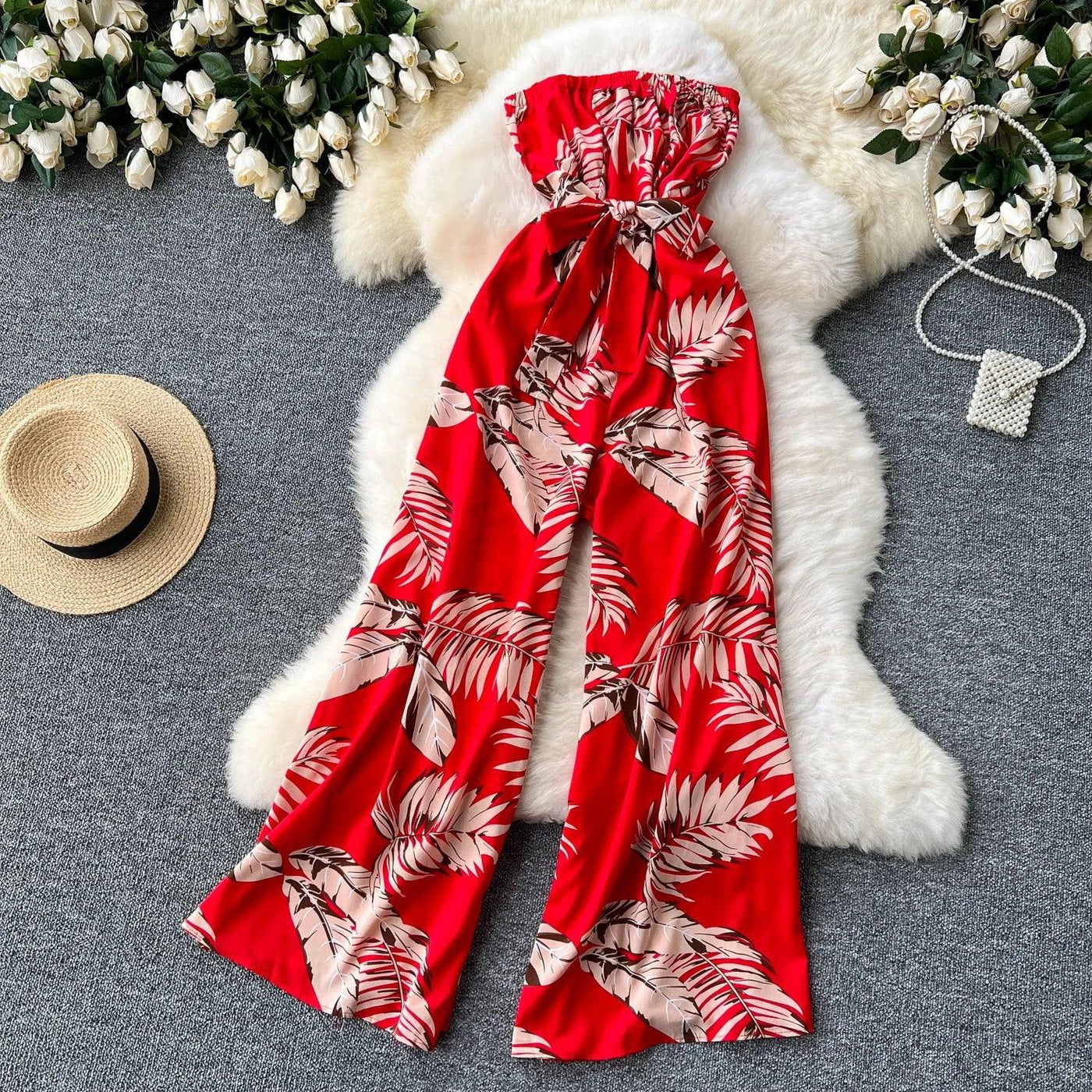 Women's Jumpsuit Elegant Sexy Suspender Printed Jumpsuits Casual Hip Waist Overalls Romper For Women Spring Summer 2024