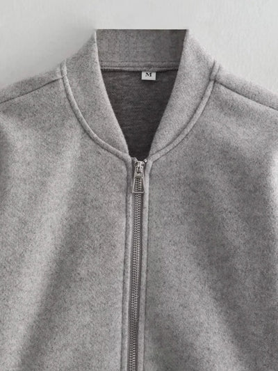 Women's Soft Bomber Jacket High Collar Long Sleeve Zipper Front Pocket