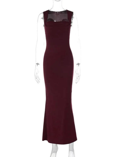 Royal Style Square Collar Sleeveless Sexy Maxi Dress For Women