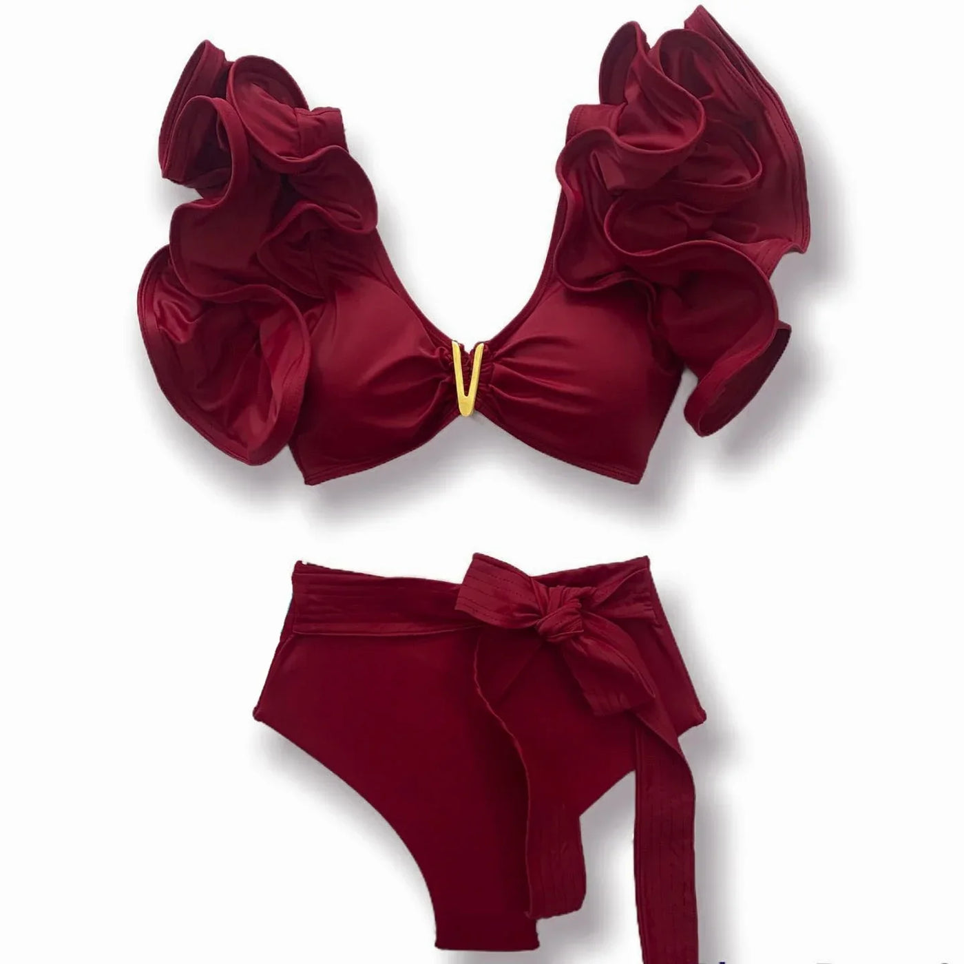 Swimwear High Waist Bikinis with Belt V Neck Shirring Swimsuit Women Ruffle Bathing Suit y2k Drawstring Beachwear