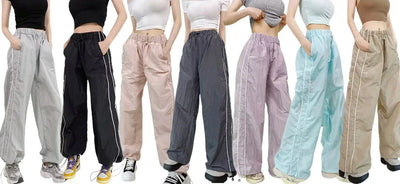 Women's Wide-Leg Joggers Adjustable Ankle Cuffs Side Stripes Drawstring Waist Lightweight Streetwear