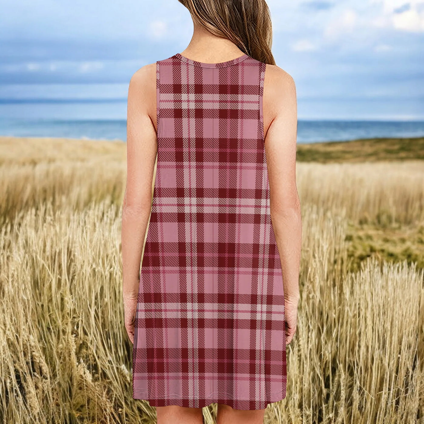 Women's Sleeveless Plaid Lounge Dress Soft A-Line Homewear for Autumn