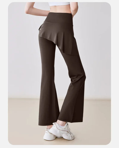New Flared Culottes for Women Fake Two Micro-flared Pants Wrinkle High Waist Lift Hip Yoga Pants Slim-fit Elastic Waist Rope