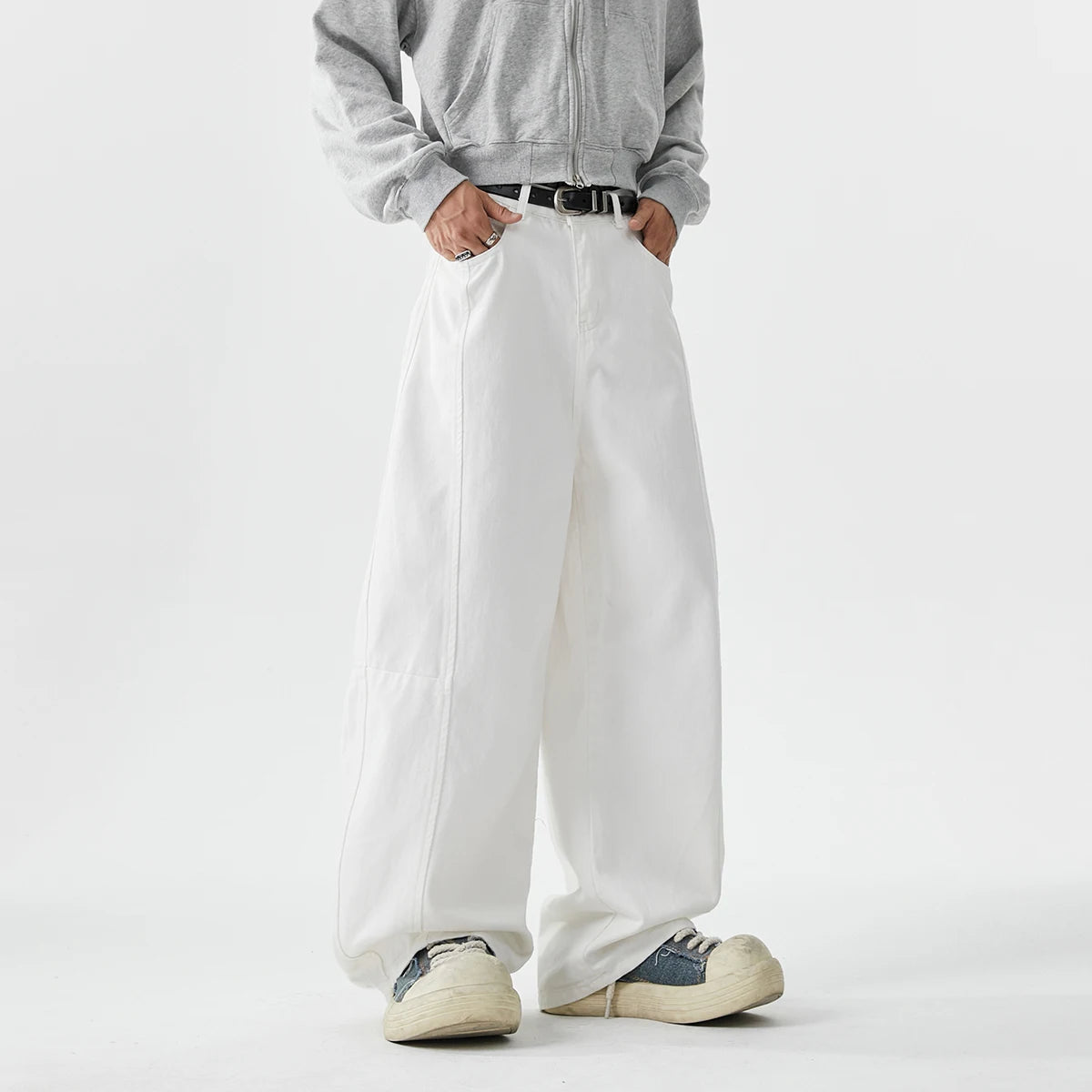 Boyfriend Jeans Men High Street Hip Hop Loose Causal Wide Leg Baggy Jeans Trousers Cityboy Blue White Denim Harem Jeans Pant