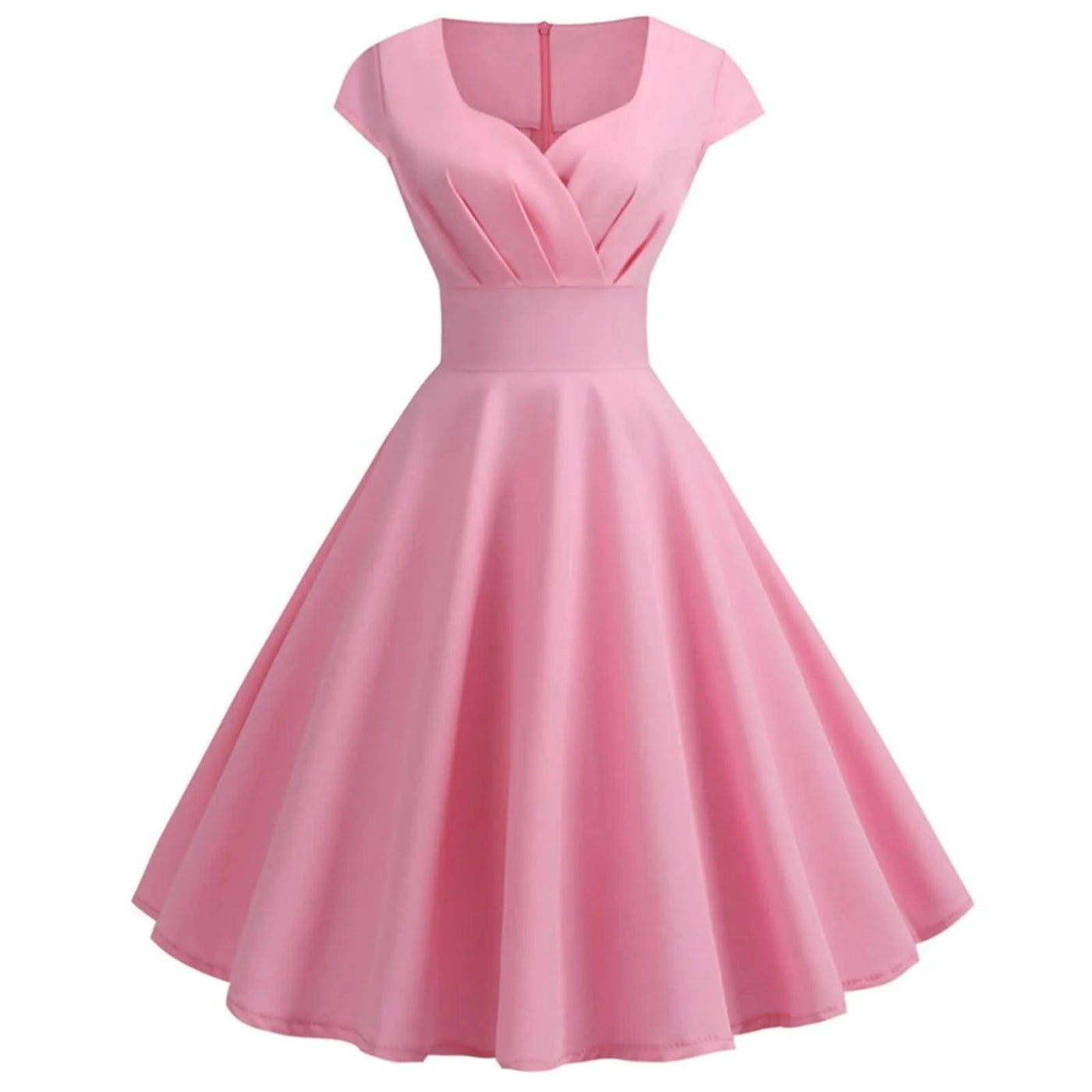 Pink Summer Elegant Party Midi Dress Women V Neck Vintage Robe Elegant Vintage Rockabilly Pin Up Party Office Midi Dresses