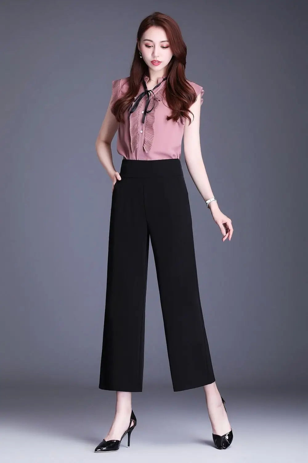 Women's Wide Leg Pants Loose Trousers Monochromatic High Waist Casual Clothing All-Match, Simplicity Autumn and Winter Fashion