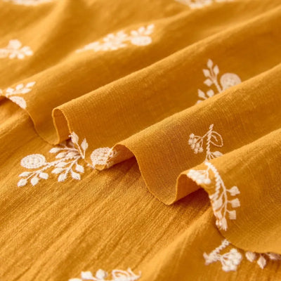 140x50cm Embroidered Slub Cotton Linen Fabric Clothing Sewing Fabric, Diy Women's Dress Forest Flower Cloth