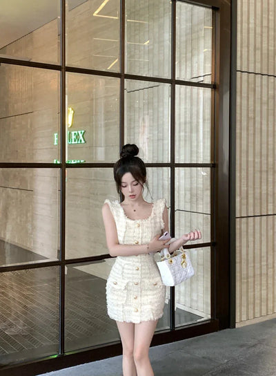 High Quality Luxury Small Fragrance Tweed Dresses For Women 2023 Summer Sweet Short Dress Party Vestidos Robes roupas feminina