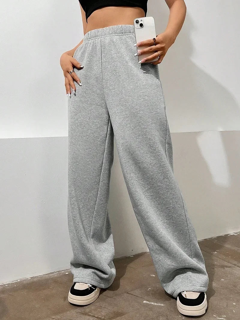 Casual Women Joggers Pants Fashion High Waist Black Solid Sweatpant Office Lady New Baggy Pant Oversized Pockets Chic Trousers