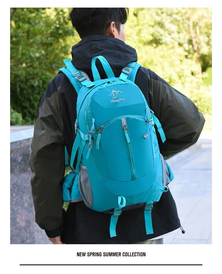 Fashionable and Wear-Resistant Outdoor Travel Backpack, Black and Red Contrasting Color Large-Capacity Mountaineering Bag with Waterproof Cover