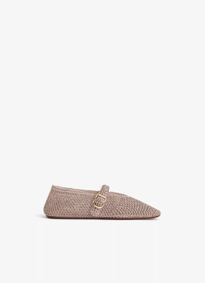 Women's Knitted Lurex Classical Japanese Buckle Strap Crochet Shoes Ballet Flats