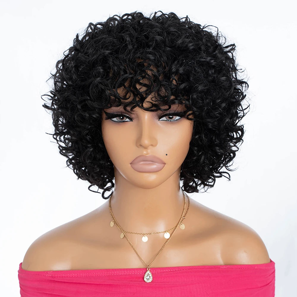 Short Curly Human Hair Wigs for Black Women 8 inch Short Curly Wigs for Black Women No Lace Front Human Hair Wigs (WIG P4/27)