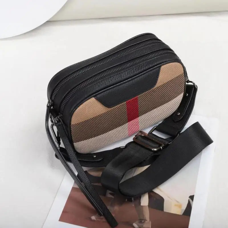 Genuine Leather Fashion Camera Bag Women Luxury Crossbody Shoulder Bags Messebger Canvas Brand Designer Handbags Square Black