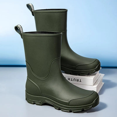 Women's Rain Boots. Fashionable for Outdoor Wear. Waterproof. Mid-calf. Large Sizes Available. Slip-resistant. Thick-sole. Suita