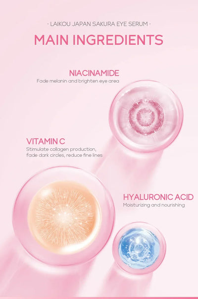 LAIKOU Sakura Eye Serum Eye Roller Massage Hyaluronic Acid Skin Care Eye Bags Cream Moisturizing Dark Circles 15ml