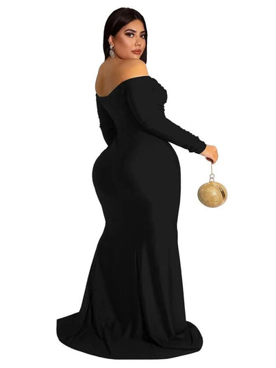 Wmstar Plus Size Party Dresses for Women Off Shoulder V Neck Slip Hem Elegant Full Length Maxi Dress Wholesale Dropshipping 2022