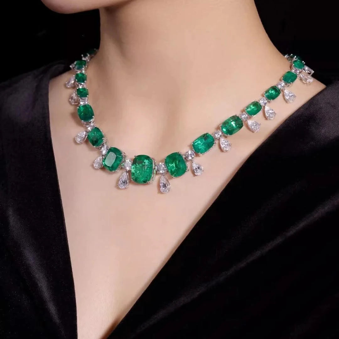 Emerald Necklaces for Women Green Zircon Stone Geometry Charm Necklace Party Jewellery Gift