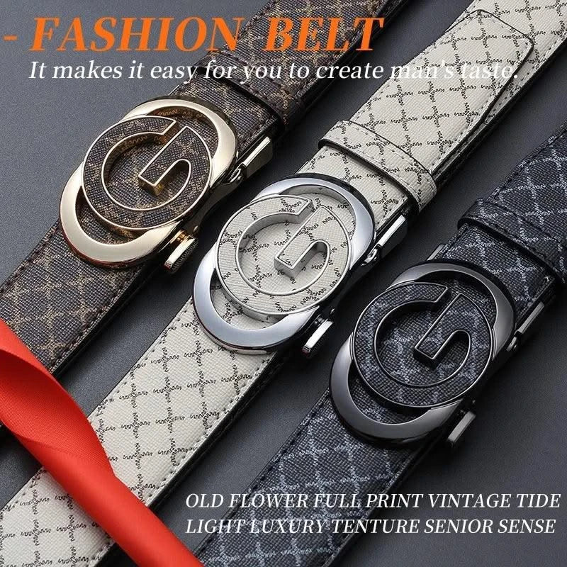 Men's Genuine Leather Belt With Automatic "G" Buckle - Fashionable Business Casual Style