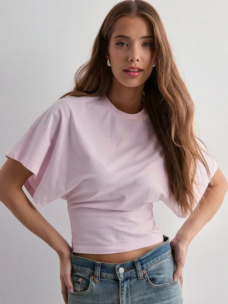 Women's cotton t-shirt summer 2025 baggy crop top French style elegant blouses Sense of design Short sleeve tee casual y25tp031