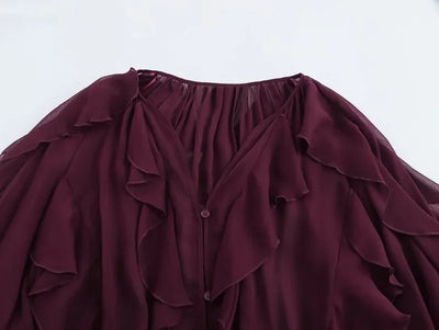 MUJER Ruffle Womens Blouses Semi Sheer Casual Blouses Woman Spring Fairy Shirts and Blouses for Lady Long Sleeve Tops Woman 2025